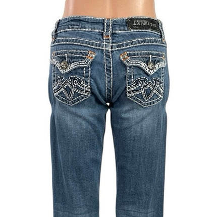 LA Idol Women's Blue Low Rise Y2k Medium Wash Flare Bootcut Denim Jeans Size 28