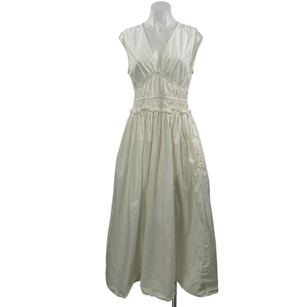 Topshop White Ivory Sleeveless Deep V Neck Ruffle Fit & Flare Maxi Dress Size 8