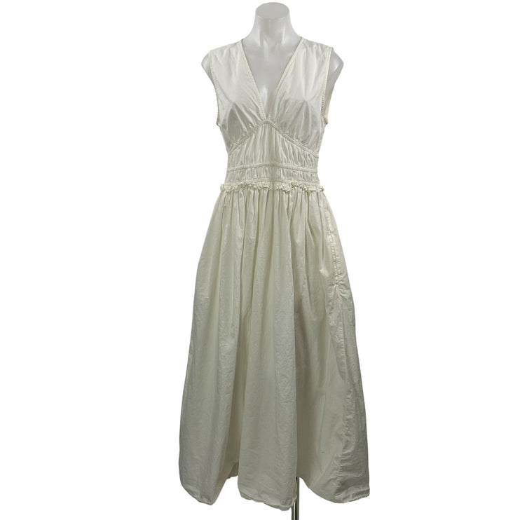 Topshop White Ivory Sleeveless Deep V Neck Ruffle Fit & Flare Maxi Dress Size 8