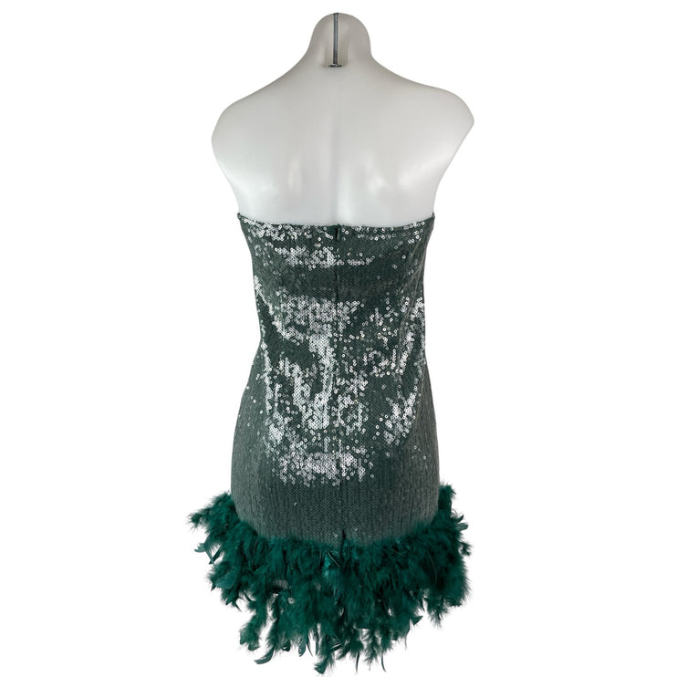 Lulus Especially Fabulous Emerald Sequin Feather Sleeveless Mini Bodycon Dress M