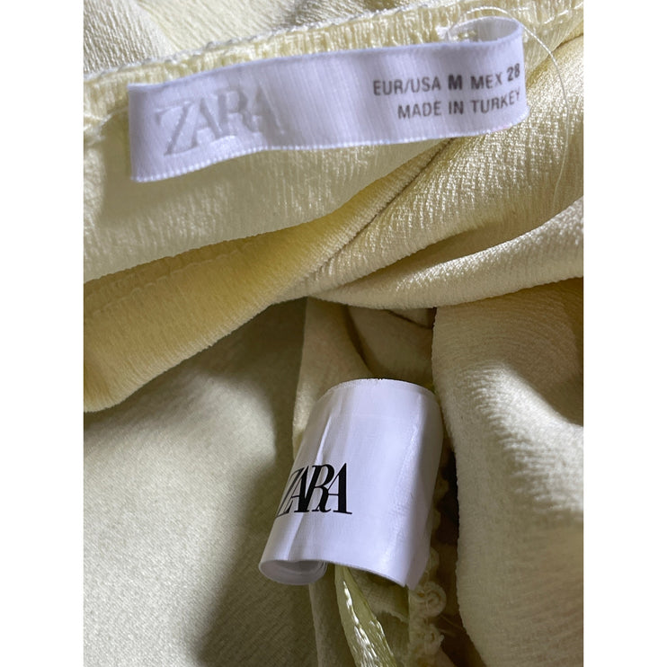 Zara Women's Yellow Halter Plunge V Neck Sleeveless Open Back Blouse Top Size M