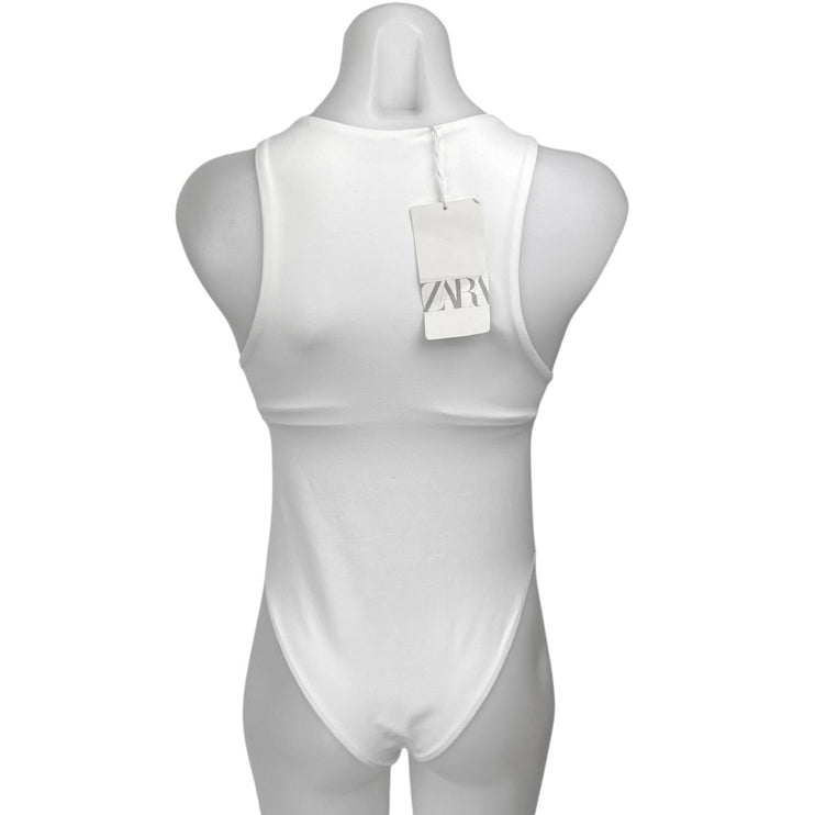 NEW Zara White Sleeveless Racerback High Neck One Piece Bodysuit Tank Top Size M