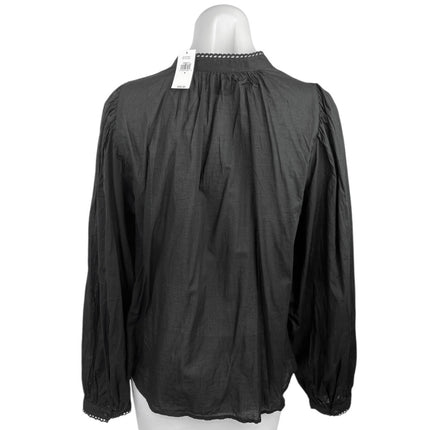 NEW Gap Black Mock Neck Long Sleeve Button Front Peasant Boho Blouse Top Size S