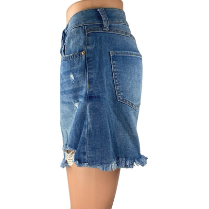 Rewash Womens Blue Distressed Frayed Raw Hem High Waisted Denim Jeans Shorts 28