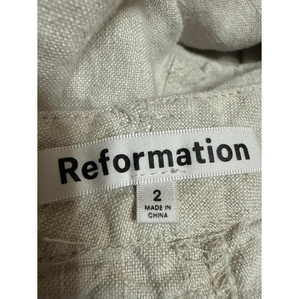 Reformation Women's Gray Linen High Waisted Straight Trousers Pants Size 2