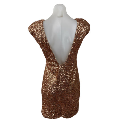 Soky & Soka Women's Gold Sequin Open Back Cap Sleeve Mini Shift Bodycon Dress L