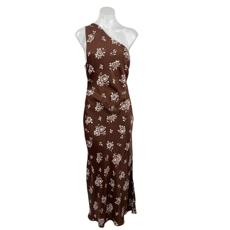 bl^nk Carilena Brown Floral One Shoulder Sleeveless Maxi Tank Sheath Dress Sz M