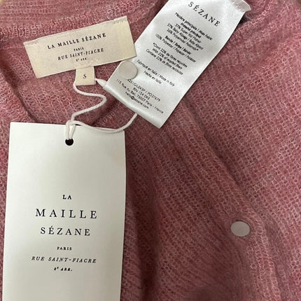 NEW La Maille Sezane Pink Long Sleeves Knit Button Front Cardigan Sweater Top S