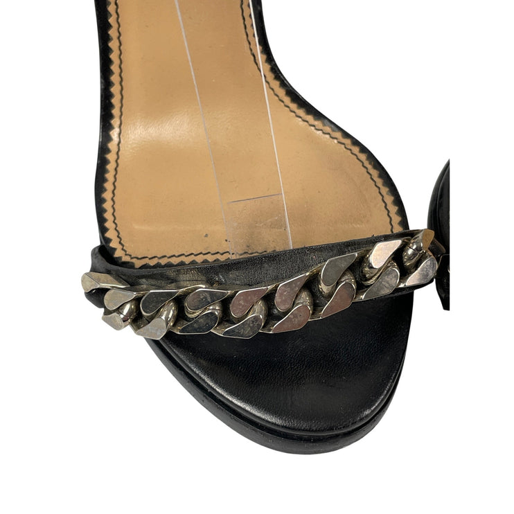 Dsquared2 Black Chain High Chunky Block Heel Open Toe Strappy Heels Sandals US 7