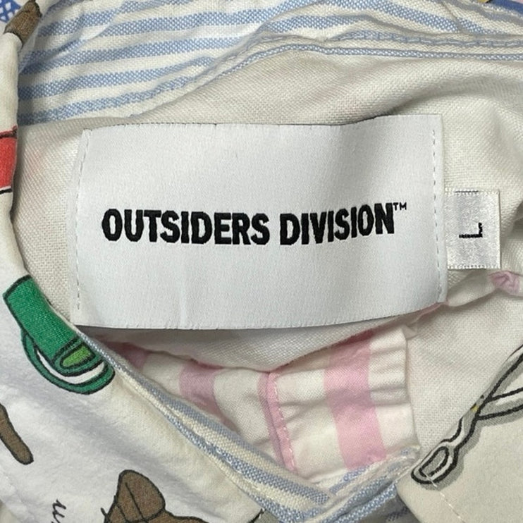 Outsiders Division Women Striped Graphic Patchwork Long Sleeve Button Up Shirt L