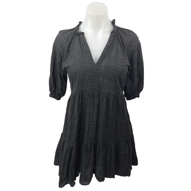 BB Dakota Steve Madden Hustle and Glow Black Plaid V-neck Tiered Mini Dress  Sz S