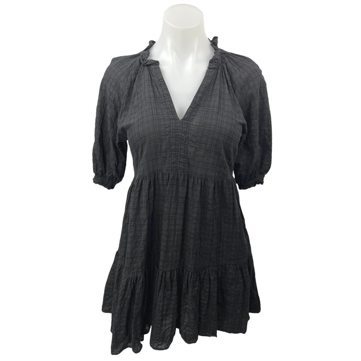 BB Dakota Steve Madden Hustle and Glow Black Plaid V-neck Tiered Mini Dress Sz S