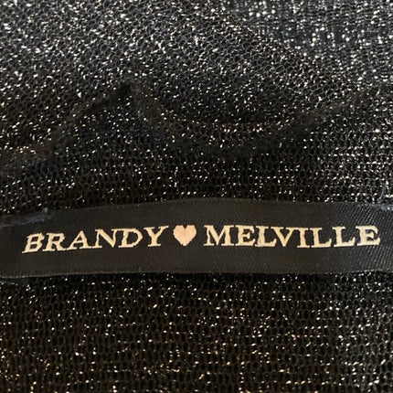 Brandy Melville Womens Black Metallic Mesh Sheer Long Sleeve Crop Cover Up Top S