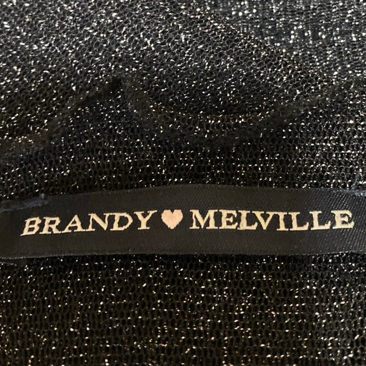 Brandy Melville Womens Black Metallic Mesh Sheer Long Sleeve Crop Cover Up Top S