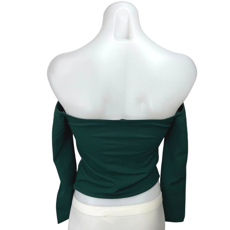 Abercrombie & Fitch Green Off Shoulder Ruched Long Sleeve Crop Blouse Top Sz XS