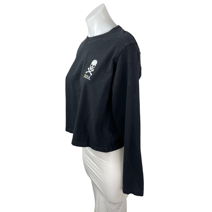 Soulcycle Women's Black Skull Logo Long Sleeve Crewneck T Shirt Tee Top Size S
