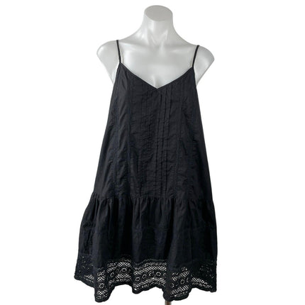 Velvet by Graham & Spencer Black Lace Pintuck Sleeveless Cami Mini Swing Dress M