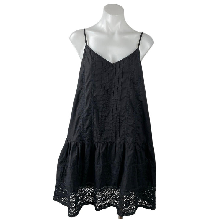 Velvet by Graham & Spencer Black Lace Pintuck Sleeveless Cami Mini Swing Dress M