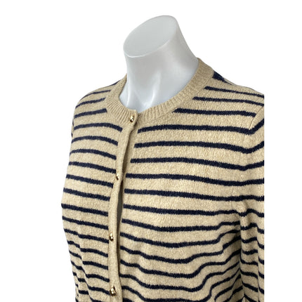 Zara Women's Beige Wool Striped Long Sleeve Button Down Cardigan Sweater Top M