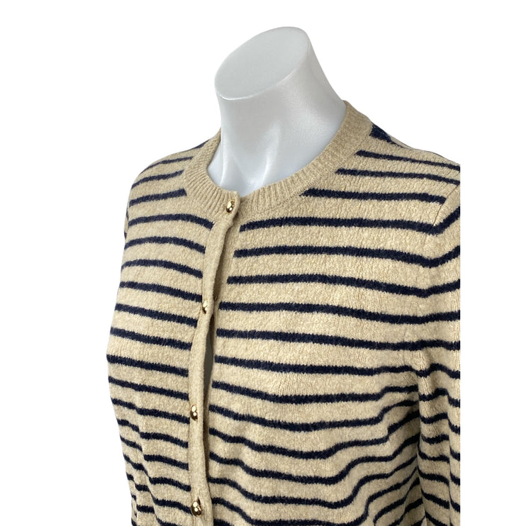 Zara Women's Beige Wool Striped Long Sleeve Button Down Cardigan Sweater Top M