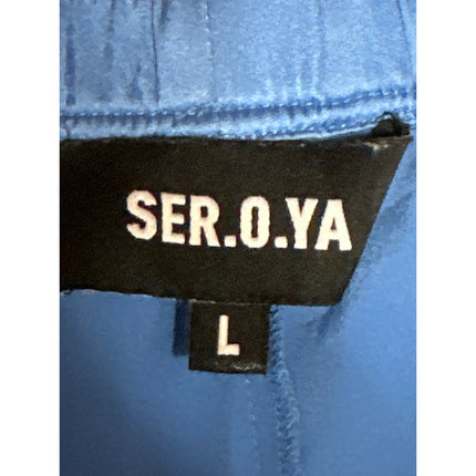 Ser.O.Ya Women's Blue Silk Satin Elastic Waist Wide Leg Lounge Trousers Pants L
