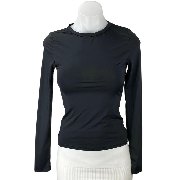 Princess Polly Women's Black Crewneck Long Sleeve Slim Tee T-shirt Top Size 4