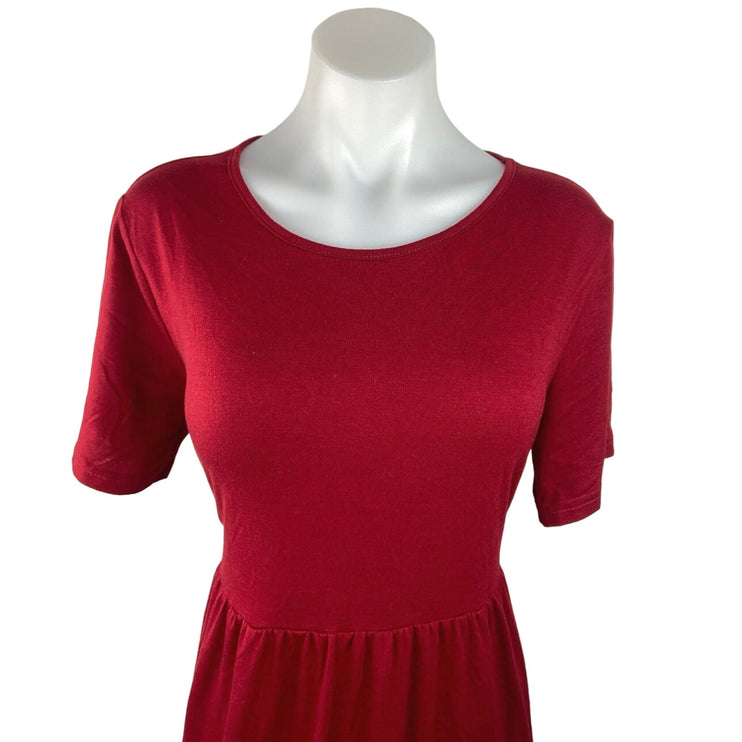 Prinbara Red Crewneck Short Sleeve Tiered Stretch Midi Casual Pull On Dress Sz L