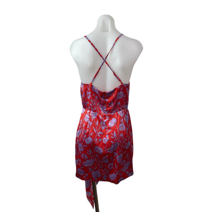 Lovers and Friends Kamala Red Floral Satin Sleeveless Drape Mini Sheath Dress M
