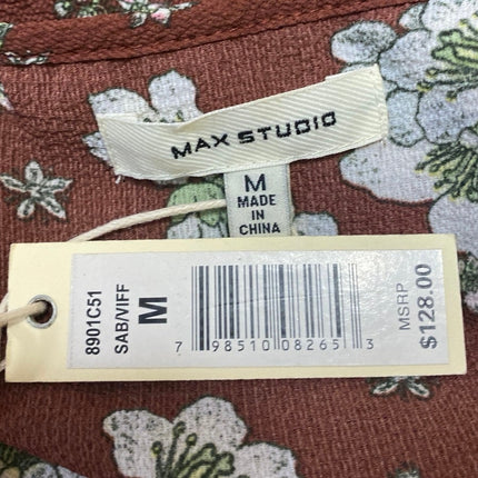 NEW Max Studio Brown Floral Ruffle Sleeveless Midi A-Line Wrap Dress $128 Size M