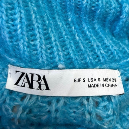 Zara Women's Blue Ribbed Knit Long Sleeve Turtleneck Foldover Sweater Top Size S