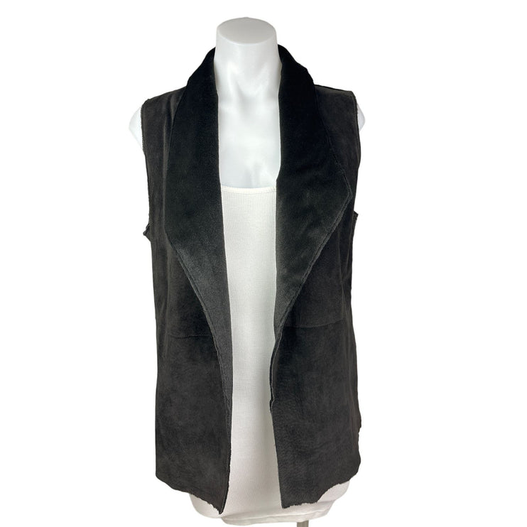 Ecru $300 Genuine Suede Leather Brown Collared Sleeveless Fur Vest Jacket Size M