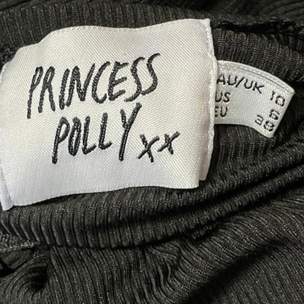 Princess Polly Women's Black Ribbed Ruched Tie Midi Straight Pencil Skirt Size 6