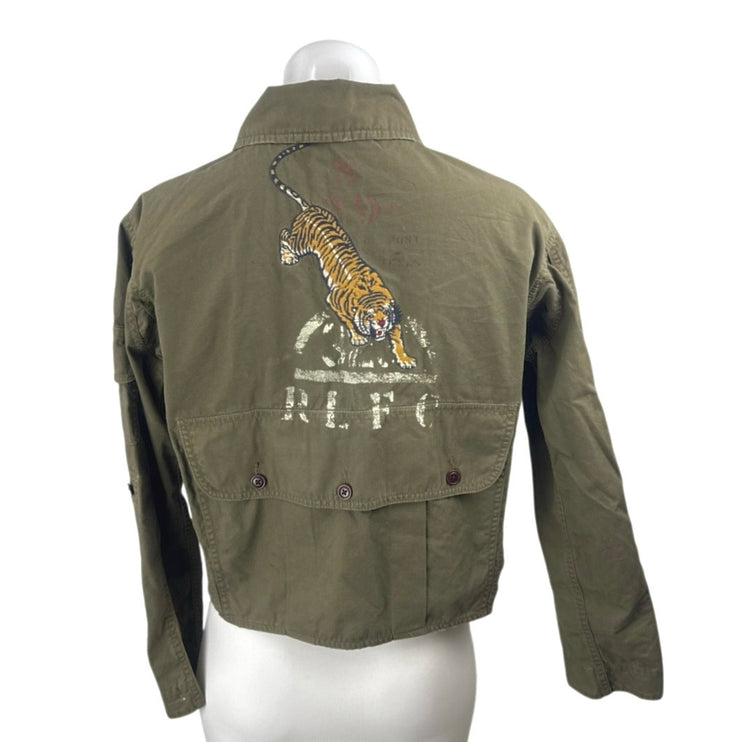 Rugby Ralph Lauren Logo Embroidery Long Sleeve Crop Military Coat Jacket Size XS