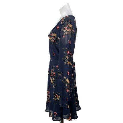 NEW Lulus Blue Floral Long Sleeve Mesh V Neck Button Fit & Flare Mini Dress Sz M