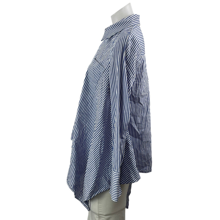 Zara Women's Blue Striped Asymmetrical Long Sleeve Button Down Shirt Top XS