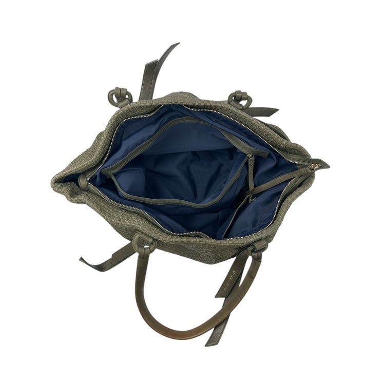 Cole Haan Bethany Green Weave Leather Zip Shoulder Tote Bag Handbag Large OS