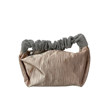Anna Cecere Pink Metallic Pleated Rhinestone Clutch Purse Evening Handbag OS