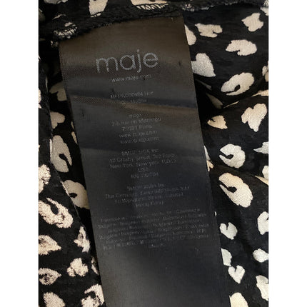 Maje Women Black Floral Short Sleeve Twist Front V Neck Mini Sheath Dress Size 6