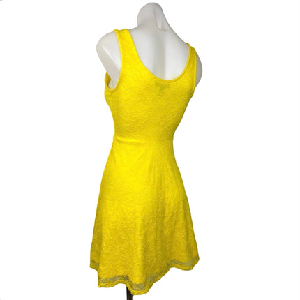 Forever 21 Yellow Textured Sleeveless Scoop A Line Fit & Flare Mini Dress Size S