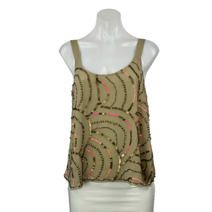 Free People Women's Olive Green Sequin Sleeveless Scoop Strappy Tank Top Size M