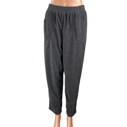 Evaless Women's Gray High Rise Elastic Waist Relaxed Tapered Trouser Pants Sz M