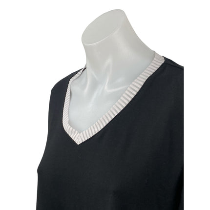 K-DEER Women's Black Color Block V Neck Long Sleeve Sweatshirt Sweater Top Sz M