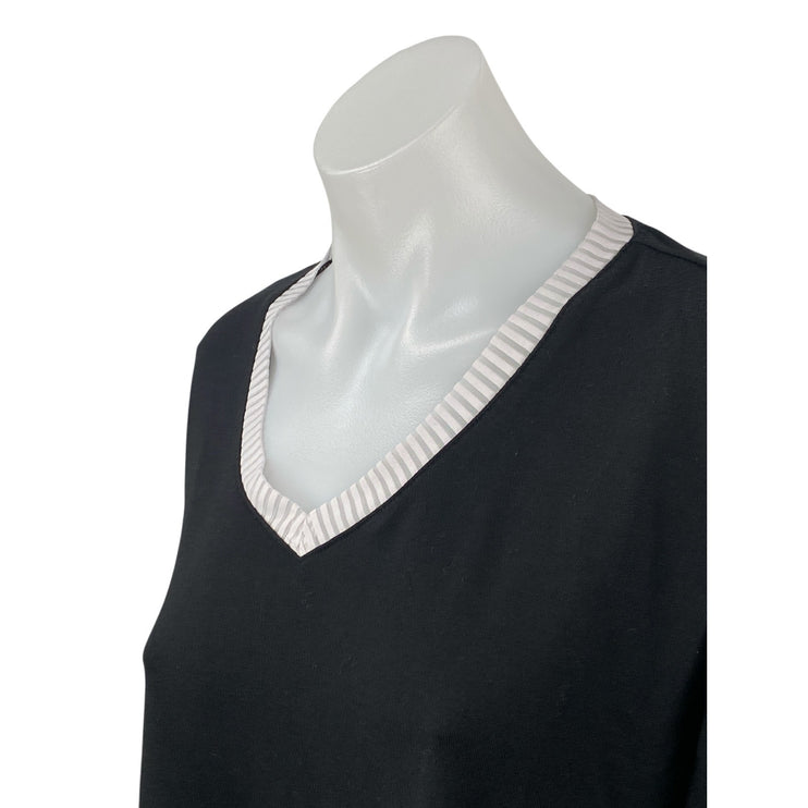 K-DEER Women's Black Color Block V Neck Long Sleeve Sweatshirt Sweater Top Sz M