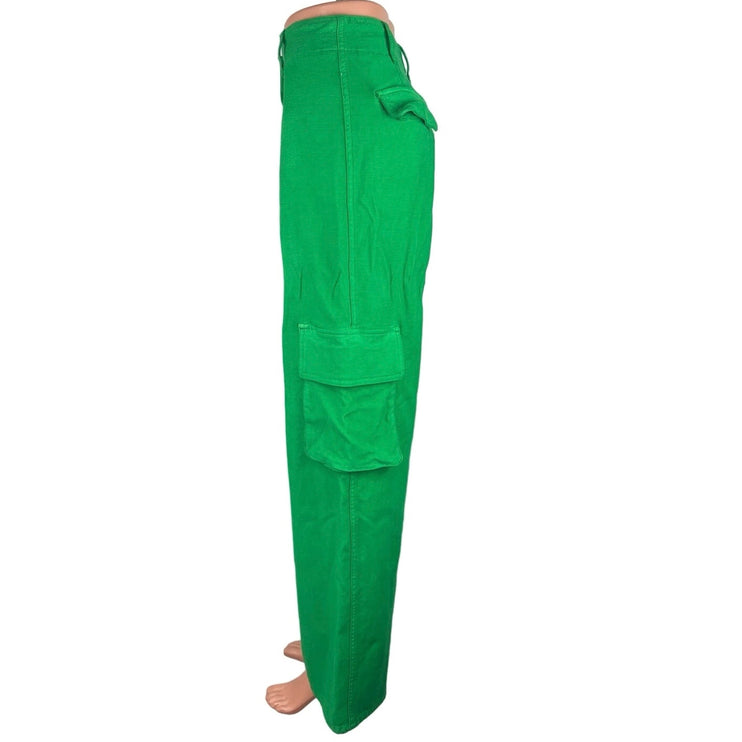 Aritzia Wilfred Free Green Cotton High Rise Ankle Cargo Wide Leg Pants Size 8