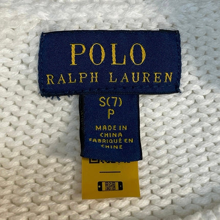 POLO Ralph Lauren Kids White Rib Knit Logo Embroidered USA Flag Sweater Top Sz 7