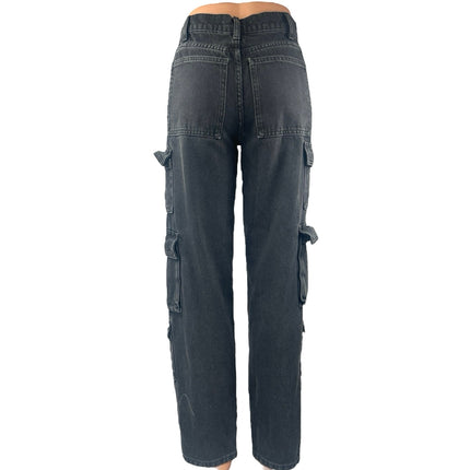 The Fix Women's Blue Straight Leg High Waisted Cargo Denim Jeans Pants Size 0