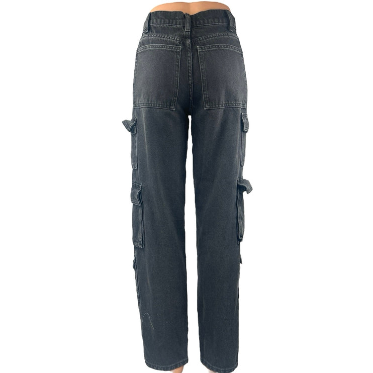 The Fix Women's Blue Straight Leg High Waisted Cargo Denim Jeans Pants Size 0