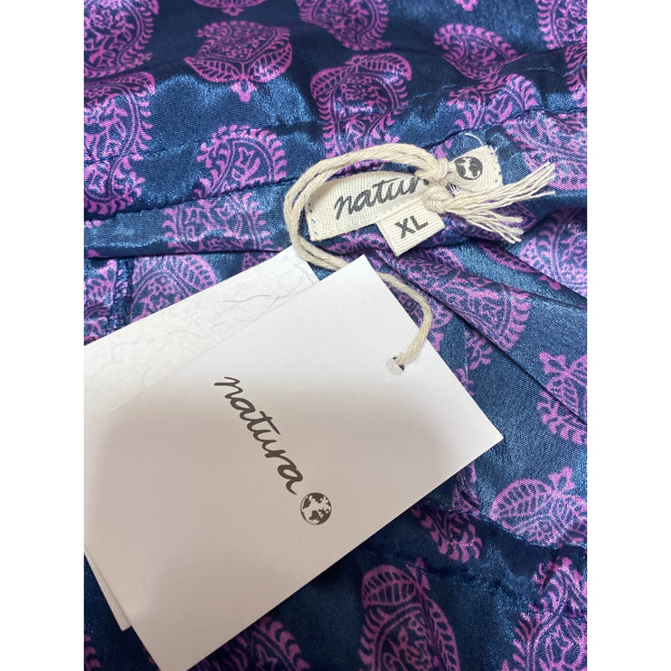 NEW Natura Women's Purple Silky Satin Paisley Pleated Straight Trousers Pants XL