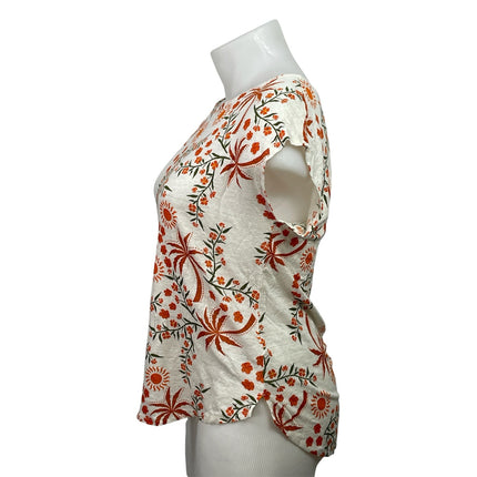 C&C California 100% Linen Women's Multicolor Floral Short Sleeve Blouse Top XL