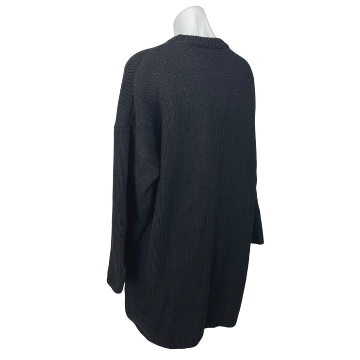 Akep Black Wool Knitted Bird Print Long Sleeve Pullover Mini Sweater Dress S/M
